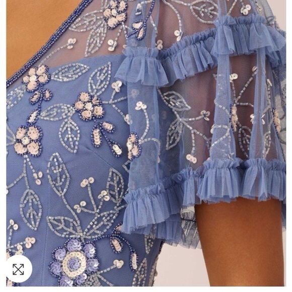 Adrianna Papell beaded midi dress in french Blue - Picture 4 of 5